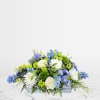 This low rise arrangement features calming blend of white and blue hues