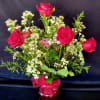 6 roses with Eriostemon foliage and Wax flowers-citrusy and fruity tones that