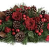 Bright with Red Roses, berries, pine cones, evergreens &amp; magnolia leaves. Substitutions