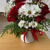 9 Red roses, some white daises, baby breath , and greenery, leatherleaf