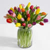 15 tulips MIX COLORS   clear vase 