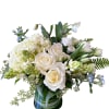 White roses, white lisianthus, white tulip, white hyacinth, white hydrangea, tweedia, hellebores