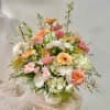 Theme Colors: Shades of pink, white and peachy.

Featured Blooms: Roses, Lisianthus, Hydrangeas