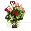 Red Vase full of hugs and kisses!! Roses and Carnations for your