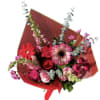 Gerbera daisies, red roses, pink rose, pink snapdragons, green hydrangea, hot pink