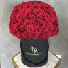 50 red roses in a black velvet box