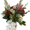 Stunning tall vase of roses, pink ginger, cymbidium orchids, dendrobium orchids, hydrangea