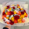 12 Red Roses, 12 Orange Roses, 12 Yellow Roses mixed with Dusty