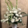Type of Flowers: White Stock, Fuji Mums, Eucalyptus, Astro &Eacute;rica Roses, Gladiolus