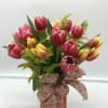 A vibrant arrangement of fresh tulips, showcasing the beauty of spring with