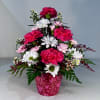 Melamine Heart Pot filled with Carnations, Daisies and miniature Carnations