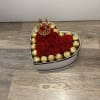 BEAUTIFUL HEART-SHAPED BOX, SIZE L, FILLED WITH RED ROSES, FERRERO CHOCOLATE, METAL