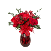 RED is a rich and romantic arrangement featuring deep red roses, lush
