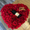BEAUTIFUL HEART OF 80 ROSES AND MOET BOTTLE