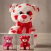 This vibrant Valentine's Day plush set features three adorable teddy bears covered
