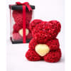 This stunning wine red rose bear features a heart made of faux
