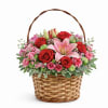 A charming Valentine&rsquo;s basket designed with a romantic mix of red and