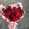 Mix of red rose and spray roses bouquet. Photo is Standard size