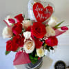 Red and White Roses and tulips with Mini Heart Balloon and Mini