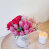 A Kendall Flower Shop Classic. Red roses, pink hyacinth, hot pink tulips