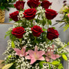 A Beautiful duet of our Dozen Long Stem Red Roses and elegant
