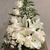 Breathtaking floral arrangement made with premium white roses, baby&rsquo;s breath flowers, asiatic