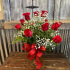 Dozen Red Roses vased with babies breath