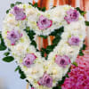 For Funeral: Medium Heart, white and purple roses.