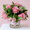 The Fab Hermosa Roses in a low vase with Pink Alstromeria and
