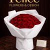 This elegant rose bouquet features premium deep red roses, beautifully hand-wrapped in