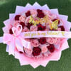 36 pink roses, 12 red roses, beautiful butterflies, and a personalized ribbon