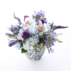 This compact arrangement is placed in a beautiful blue floral print ceramic