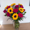 One dozen red rose and six sunflowers with. 