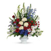 A dazzling display of patriotic red, white and blue flowers sends a
