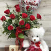 One Dozen Long Stemmed Red Roses, 1 lb Box of Chocolates, "Happy