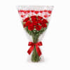 A classic bouquet of one dozen fresh red roses, hand-tied and beautifully