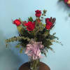 6 BEAUTIFUL ROSES SURROUNDED WITH LOTS OF DIFFERENT GREENERY AND BERRIES TO