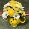 Smile mug with yellow &amp; white daisies and yellow roses