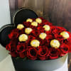 Two dozen premium red roses with a dozen Ferrero Rocher golden wrapped