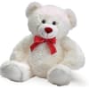 White plush teddy bear with red nose and red grosgrain ribbon. 12"