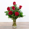 6 Ecuadorian red roses in a vase with greenery