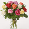 Colorful and entrancing, this bright bouquet of multicolored roses is an instant