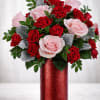 
A stunning mix of velvety red roses and soft blush pink roses