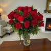 36 RED ROSES AND 10 RED CARNATIONS WITH LEATHER LEAF AND ISRAELI