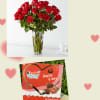 3 dozen Roses  in a vase with chocolates and complimentary balloon