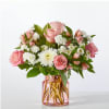Your recipient will be falling for these blushing alstroemeria and white mums