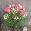 1 DOZ HOT PINK ROSES WITH FILLERS AND GREENERY -- PLEASE NOTE