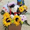 A Few Sunflowers with Assorted Flowers and Fillers in a Box. INCLUDES: