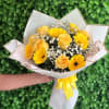 6 Yellow Gerberas and 6 Yellow Roses in a Wrapped Bouquet with