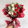 5 White Roses and 5 Red Roses in a Wrapped Bouquet with